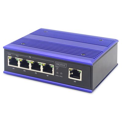 2. Industrieller Switch 4x 100 Base-TX PoE 120W + 1x Uplink 100 Base-TX DIN erweiterter Temperaturbereich.