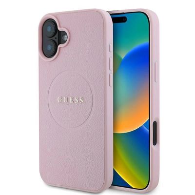 Guess Grained Gold Ring MagSafe-Hülle für iPhone 16 Plus – Rosa