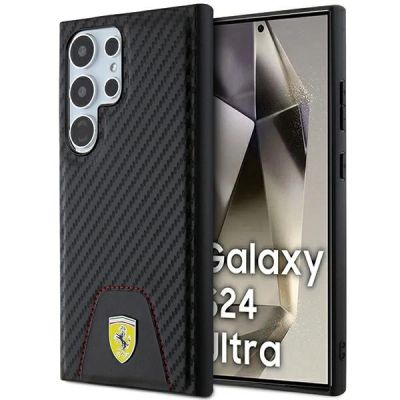 Ferrari Carbon Stitched Bottom Case für Samsung Galaxy S24 Ultra – Schwarz