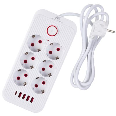 3. MACLEAN Steckdosenleiste, Verlängerungskabel mit 6 Steckdosen + 4 USB-Anschlüssen, 110–240 V Wechselstrom, 50/60 Hz, max. 2,1 A, 2500 W, 1,5 m, Weiß, MCE389W