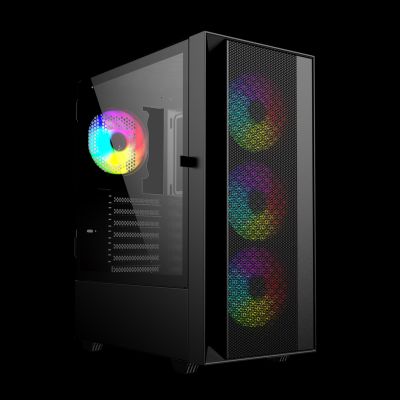 GEMBIRD FORNAX 4000 MIDI-TOWER-CASE (2x USB 3.0, 1x USB 2.0, HD-Audio, Seitenwand aus Glas, ARGB-Hintergrundbeleuchtung) SCHWARZ
