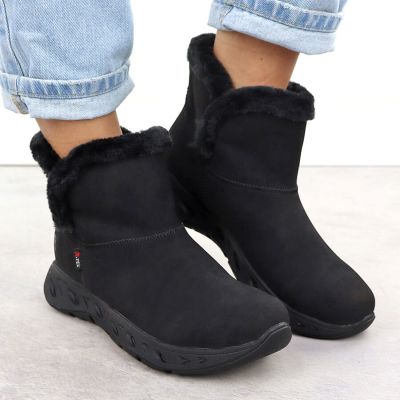 7. Rieker M6554-00 Wasserdichte Damen-Schneestiefel mit Fellbesatz, Schwarz