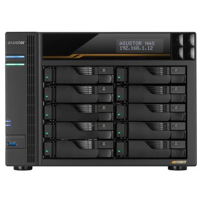 4. AS6810T NAS; Tower; 10x (3,5" SATA HDD/ 2,5" SSD); AMD Ryzen Embedded V3C14; 16 GB ECC DDR5 SODIMM (max. 64 GB), 2x 10GbE, 2x 5GbE, 4x M.2 2280 NVMe PCIe 4.0, 2x USB 4.0, 2x USB 3.2 Gen, 1x optionale 10GbE-Karte