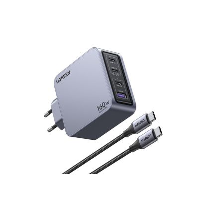 14. Ugreen Nexode Pro 160W GaN-Ladegerät mit USB-C-Kabel, Universal, Schwarz/Grau, AC-Schnellladung, intern