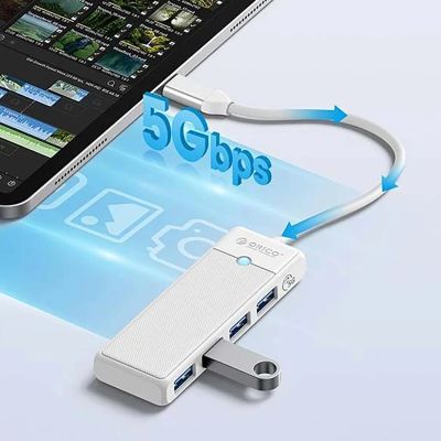 3. Orico PAPW4A-C3 USB-Hub mit 4 Anschlüssen (4x USB-A 3.0, 0,5 m Kabel) – Weiß