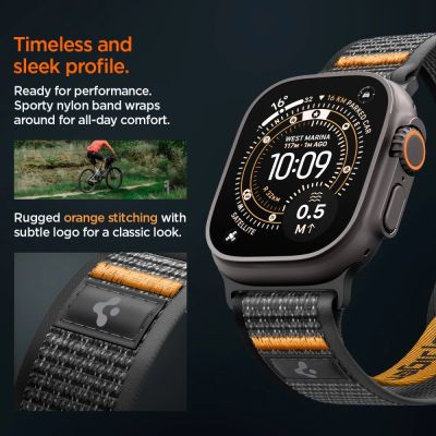 8. Spigen Athlex Air 2 Armband für Apple Watch (44 / 45 / 46 / 49 mm) – Schwarz und Orange