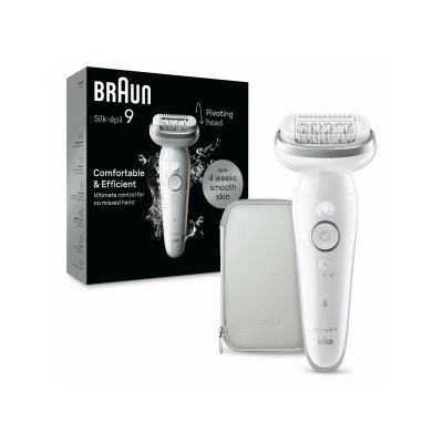 Braun Silk-épil 9 9-011 Epilierer, silber, weiß, 40 Pinzetten, MicroGrip, 0,5 mm, Akku, integrierter Akku