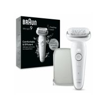Braun Silk-épil 9 9-011 Epilierer, silber, weiß, 40 Pinzetten, MicroGrip, 0,5 mm, Akku, integrierter Akku