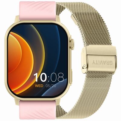 Smartwatch Gravity GT15-7 mit pinkfarbenem Silikonarmband und goldenem Armband