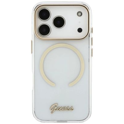 3. Guess IML Script Metal MagSafe Hülle für iPhone 18 Pro / 17 Pro – transparent