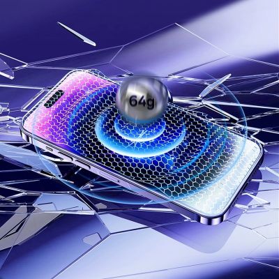 17. Baseus Vollbild-Hartglas für iPhone 14 Pro Max mit Anti-Blaulichtfilter und 0,3-mm-Lautsprecherabdeckung + Montagerahmen