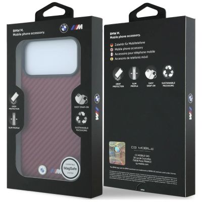 8. BMW M Carbon Metal Logo MagSafe Hülle für iPhone 17 Pro Max / 18 Pro Max - Burgunderrot
