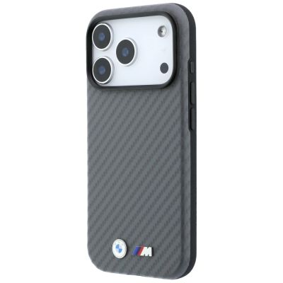 2. BMW M Carbon Metal Logo MagSafe Hülle für iPhone 17 Pro Max / 18 Pro Max – Grau