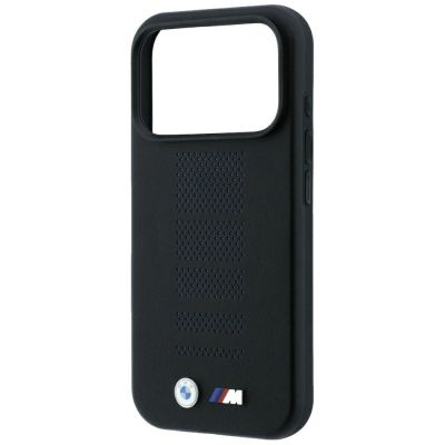 6. BMW M Blue Perfo Metal Logo MagSafe Hülle für iPhone 18 Pro Max / 17 Pro Max - Schwarz