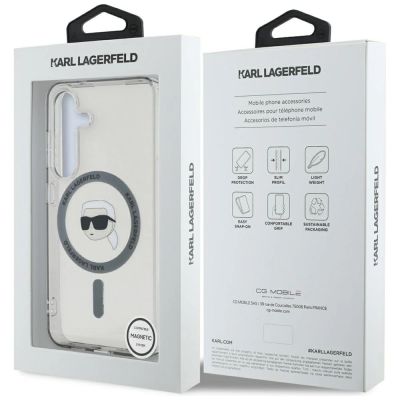 8. Karl Lagerfeld Button Karl Head Printed Logo MagSafe Samsung Galaxy S25 Hülle Schwarz
