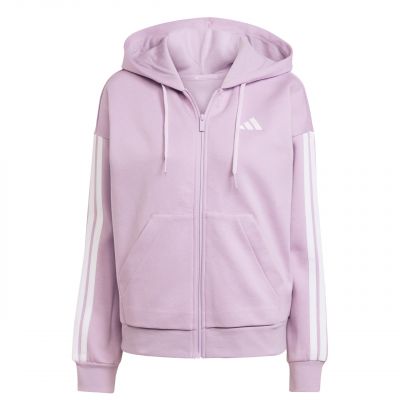 2. Damen adidas Essentials 3-Streifen Fleece-Hoodie mit durchgehendem Reißverschluss Lila JY3080