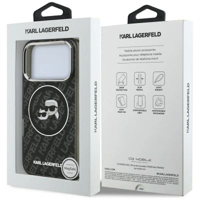 8. Karl Lagerfeld IML Glitter Karl&Choupette Heads Logo MagSafe Case für iPhone 17 Pro - Schwarz