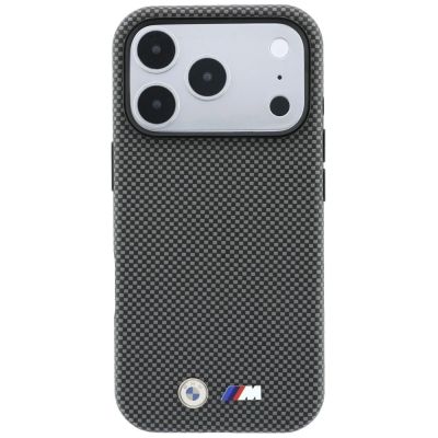 3. BMW M Quadrille Kevlar Metall Logo MagSafe Hülle für iPhone 17 Pro / 18 Pro - Grau