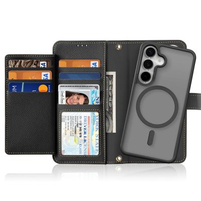 12. Dux Ducis Lawa Lederhülle für Samsung Galaxy S25+ mit abnehmbarer magnetischer Brieftasche – Schwarz