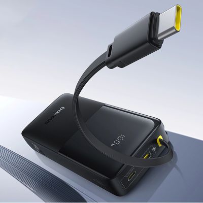 11. Baseus Bipow 2 20000mAh 20W Powerbank mit Digitalanzeige und integriertem USB-C-Kabel – Schwarz