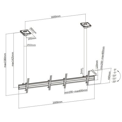 8. Deckenhalterung für 2 LCD-Displays - Kunststoff, Aluminium, Stahl, Silber - Bildschirmgröße: 114,3-139,7 cm (45-55 Zoll)