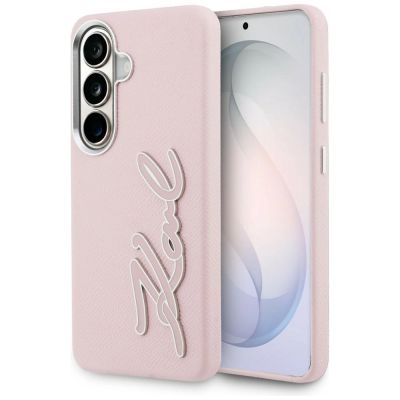 Karl Lagerfeld Schutzhülle mit genarbtem Logo aus Metallharz für Samsung Galaxy S26 – Pink
