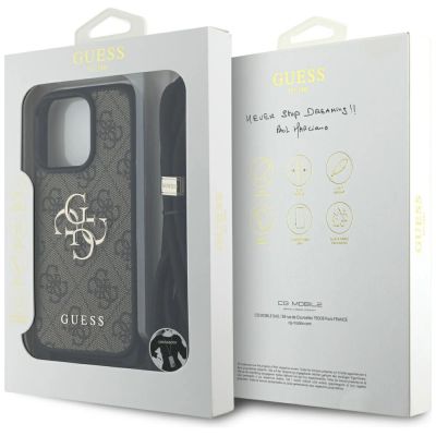 7. Guess 4G Big Logo Cord Stap Crossbody Case für iPhone 16 Pro Max Braun