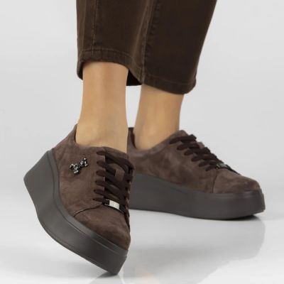 2. Damen-Plateauschuhe aus braunem Leder, Modell Filippo 6246