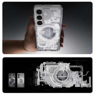 17. Spigen Ultra Hybrid Mag MagSafe Hülle für Samsung Galaxy S26+ Zero One – Transparent und Weiß