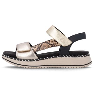 3. Remonte by Rieker D3J50-90 Damen-Plateausandalen aus metallisch-goldenem Leder