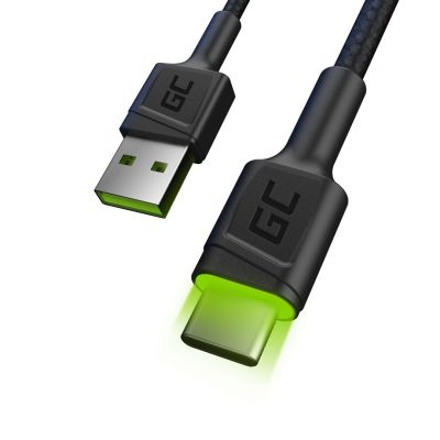 GREEN CELL KABGC06 GC RAY USB-KABEL – USB-C 120 cm, grüne LED, Schnellladefunktion (Ultra Charge), QC 3.0