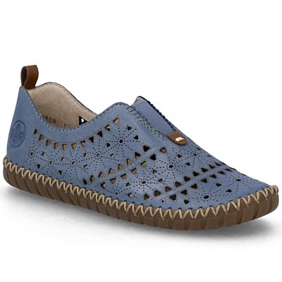 Rieker M2852-12 Damen-Lederschuhe mit durchbrochenem Muster, blau