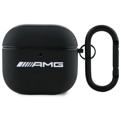 AMG Lederhülle mit weißem Logo für AirPods 4 – Schwarz / Weiß