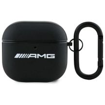 AMG Lederhülle mit weißem Logo für AirPods 4 – Schwarz / Weiß
