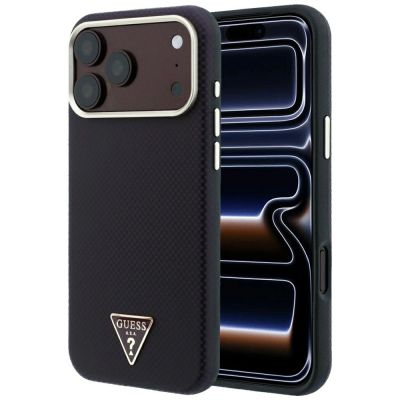 Guess Kevlar Triangle Logo MagSafe Hülle für iPhone 17 Pro Max / 18 Pro Max - Burgunderrot