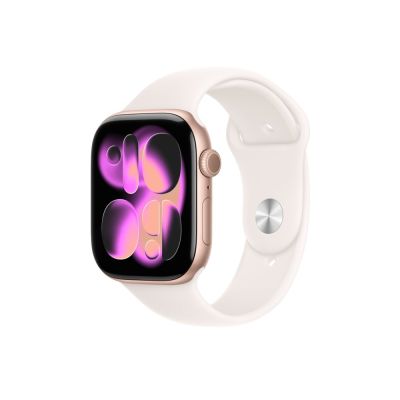 3. Apple Watch Series 11 GPS 46 mm Gehäuse aus roségoldenem Aluminium mit hellrosa Sportarmband – M/L