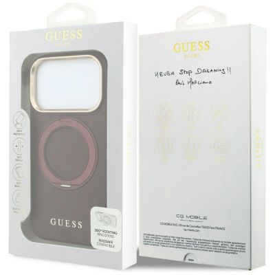 8. Guess Ring Stand 360 Grained Classic Logo MagSafe Hülle für iPhone 18 Pro / 17 Pro – Bordeaux