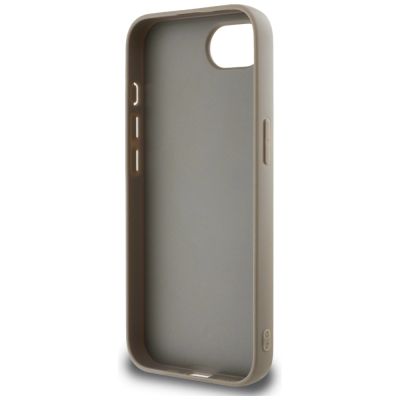 7. DKNY iPhone 16e Hülle mit wiederholtem Texturmuster und farblich abgestimmten Streifen – Beige
