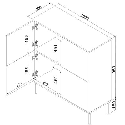 4. 4D TRESSE Kommode 100x40x110 mattgrün