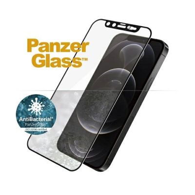 2. PanzerGlass E2E Mikrofraktur-Antibakterielles Glas mit Swarovski-Kristall-Kameraabdeckung für iPhone 12/12 Pro – mit schwarzem Rahmen
