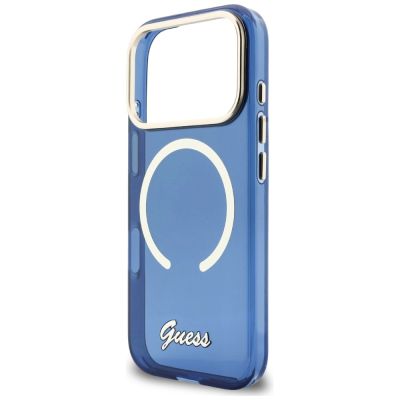 6. Guess IML Script Metal MagSafe Hülle für iPhone 17 Pro Max - Blau