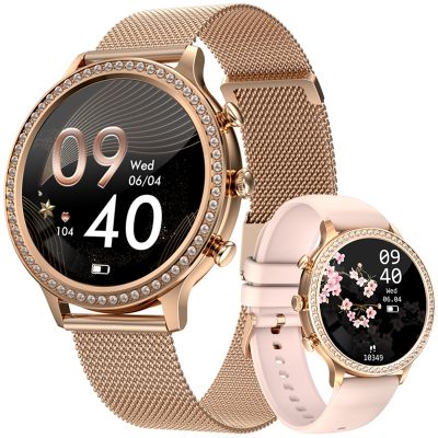 VELTORI VT310-1 Damen-Smartwatch, Goldarmband + rosa Silikonarmband