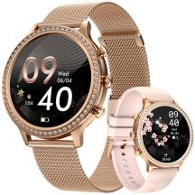 VELTORI VT310-1 Damen-Smartwatch, Goldarmband + rosa Silikonarmband