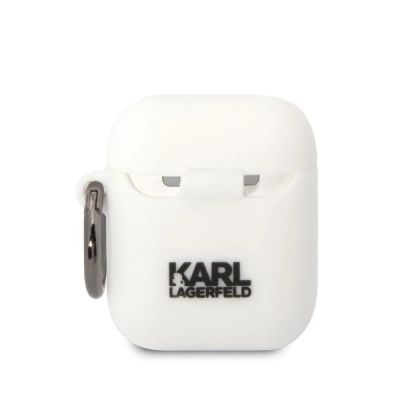 2. Karl Lagerfeld KLA2RUNIKH AirPods 1/2 Hülle weiß/weiß Silikon Karl Head 3D