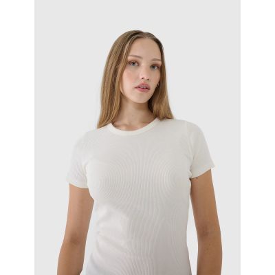 Schmales geripptes Damen-T-Shirt 4F 4FWSS25TTSHF1968-11S