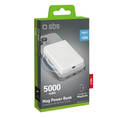 2. Powerbank SBS TEBB5000MAG1CW 5000 mAh USB-C, MagSafe kompatibel – Weiß