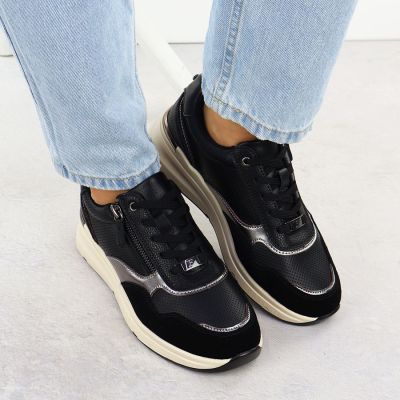 7. Schwarze Damen-Lederschuhe mit Metallic-Effekt, Modell Filippo DP7105/25