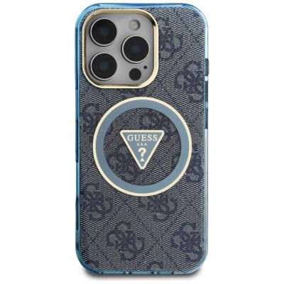 3. Guess IML Metal Glitter 4G Circle Triangle MagSafe Case für iPhone 16 Pro Max - Blau