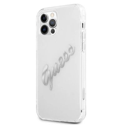 2. Guess GUHCP12MKTRSVSI iPhone 12/12 Pro 6.1" Transparente Hardcase Vintage Script Silver