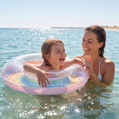 6. Schwimmring 90 cm Regenbogen Glitzer Lila 35644